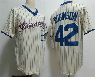 Men's Brooklyn Dodgers #42 Jackie Robinson White Pinstripe Cooperstown Cream Stitched Throwback Jersey