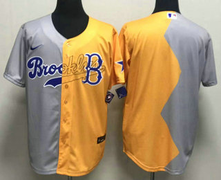 Men's Brooklyn Dodgers Blank 2022 MLB All Star Celebrity Softball Game Grey Yellow Split Jersey