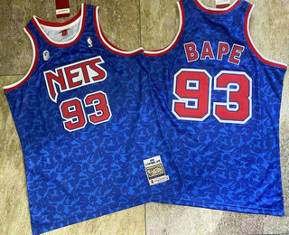Men's Brooklyn Net #93 Bape Mitchell Ness BAPE 1993 Blue AU Jersey