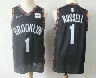 Men's Brooklyn Nets #1 D'Angelo Russell Black Nike 2019 Season Swingman City Edition Jersey With The Sponsor Logo