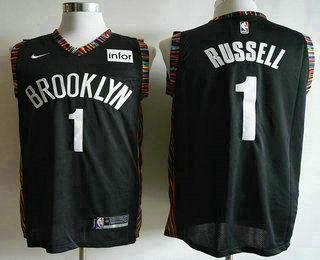 Men's Brooklyn Nets #1 D'Angelo Russell Black Nike 2019 Season Swingman City Edition Jersey With The Sponsor Logo