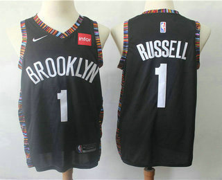 Men's Brooklyn Nets #1 D'Angelo Russell Black Nike 2019 Season Swingman City Edition Jersey With The Sponsor Logo