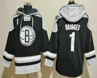 Men's Brooklyn Nets #1 Mikal Bridges Green Ageless Must Have Lace Up Pullover Hoodie
