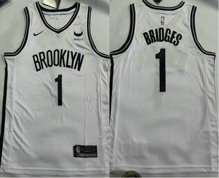 Men's Brooklyn Nets #1 Mikal Bridges White 6 Patch Icon Sponsor Swingman Jersey