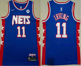 Men's Brooklyn Nets #11 Kyrie Irving 2021 Blue Swingman Stitched Jersey With NEW Sponsor Logo