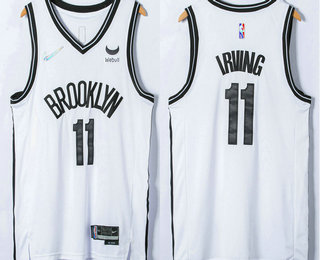 Men's Brooklyn Nets #11 Kyrie Irving 75th Anniversary Diamond White 2021 Stitched Jersey With NEW Sponsor