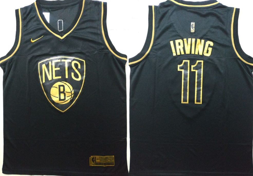 Men's Brooklyn Nets #11 Kyrie Irving Black Golden Edition Nike Swingman Jersey