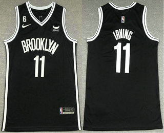 Men's Brooklyn Nets #11 Kyrie Irving Black With 6 Patch Stitched Jersey With Sponsor