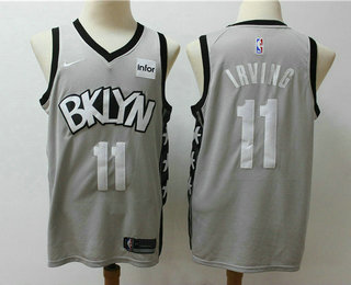 Men's Brooklyn Nets #11 Kyrie Irving Gray 2019 NEW Nike Swingman Stitched NBA Jersey With The Sponsor Logo