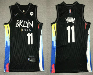 Men's Brooklyn Nets #11 Kyrie Irving NEW Black 2021 City Edition Swingman Stitched NBA Jersey With The NEW Sponsor Logo