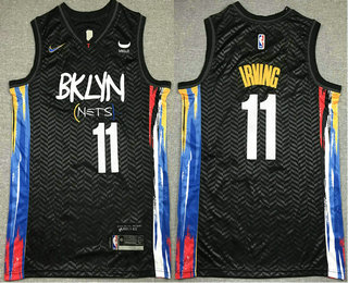 Men's Brooklyn Nets #11 Kyrie Irving NEW Black 2022 City Edition Swingman Stitched Jersey With NEW Sponsor Logo