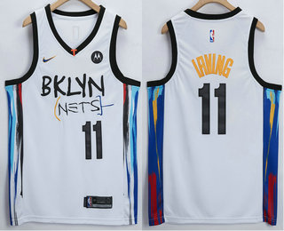 Men's Brooklyn Nets #11 Kyrie Irving NEW White 2021 City Edition Swingman Stitched NBA Jersey With The NEW Sponsor Logo