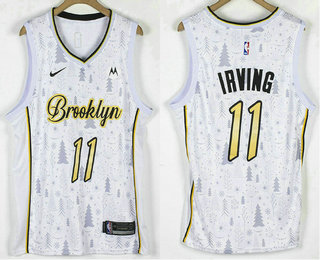 Men's Brooklyn Nets #11 Kyrie Irving White Christmas Swingman Stitched Nike NBA Jersey