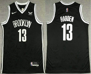 Men's Brooklyn Nets #13 James Harden Black 75th Anniversary Diamond 2021 Stitched Jersey With Sponsor