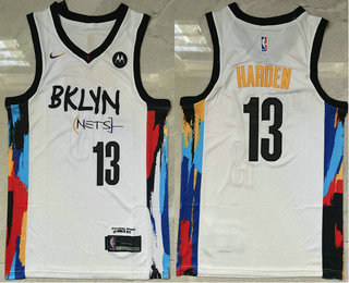 Men's Brooklyn Nets #13 James Harden NEW White 2021 City Edition Swingman Stitched NBA Jersey With The NEW Sponsor Logo