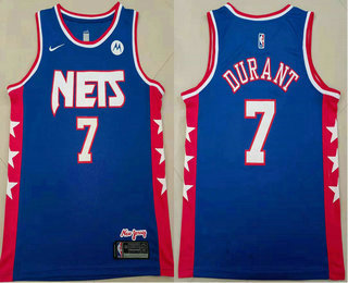 Men's Brooklyn Nets #7 Kevin Durant 2021 Blue Swingman Stitched Jersey With NEW Sponsor Logo