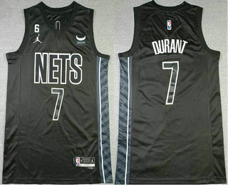 Men's Brooklyn Nets #7 Kevin Durant 2022 Black City Edition With No 6 Patch Stitched Jersey With Sponsor