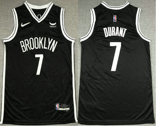 Men's Brooklyn Nets #7 Kevin Durant Black 75th Anniversary Diamond 2021 Stitched Jersey With Sponsor