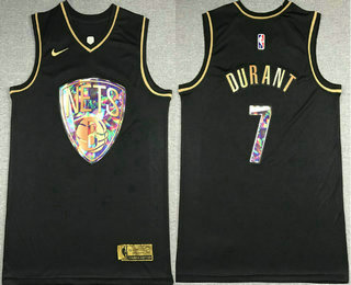 Men's Brooklyn Nets #7 Kevin Durant Black Golden Edition 75th Diamon Nike Swingman Stitched Jersey