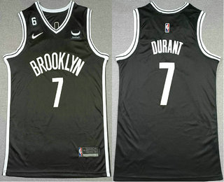 Men's Brooklyn Nets #7 Kevin Durant Black With No 6 Patch 2022 Stitched Jersey With Sponsor