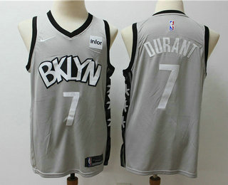 Men's Brooklyn Nets #7 Kevin Durant Gray 2019 NEW Nike Swingman Stitched NBA Jersey With The Sponsor Logo