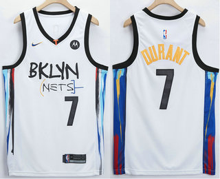 Men's Brooklyn Nets #7 Kevin Durant NEW White 2021 City Edition Swingman Stitched NBA Jersey With The NEW Sponsor Logo