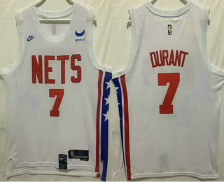 Men's Brooklyn Nets #7 Kevin Durant White 2023 Nike Swingman Throwback Jersey With Sponsor