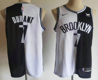 Men's Brooklyn Nets #7 Kevin Durant White Black Two Tone Stitched Swingman Nike Jersey With Sponsor