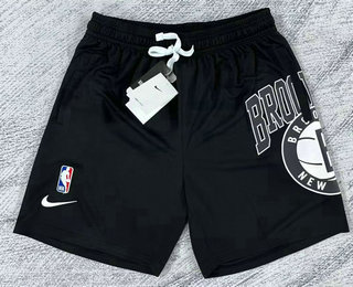 Men's Brooklyn Nets Black Big LOGO Stitched Swingman Nike Shorts