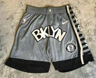Men's Brooklyn Nets Grey With BKLYN Nike Swingman Printed NBA Shorts