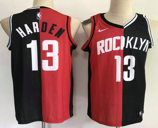 Men's Brooklyn Nets Houston Rockets #13 James Harden Black With Red Two Tone Stitched Swingman Nike Jersey