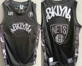 Men's Brooklyn Nets NBA AAPE Black Swingman Throwback Jersey