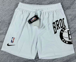 Men's Brooklyn Nets White Big LOGO Stitched Swingman Nike Shorts