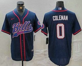 Men's Buffalo Bills #0 Keon Coleman Navy With Patch Cool Base Stitched Baseball Jersey