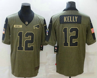 Men's Buffalo Bills #12 Jim Kelly 2021 Olive Salute To Service Limited Stitched Jersey