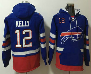 Men's Buffalo Bills #12 Jim Kelly NEW Blue Pocket Stitched NFL Pullover Hoodie