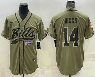 Men's Buffalo Bills #14 Stefon Diggs 2022 Olive Salute to Service Cool Base Stitched Baseball Jersey