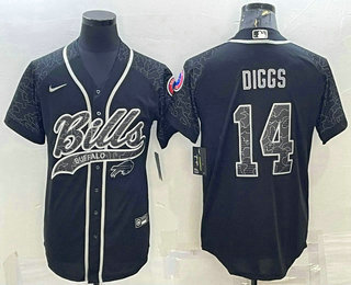 Men's Buffalo Bills #14 Stefon Diggs Black Reflective With Patch Cool Base Stitched Baseball Jersey