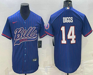 Men's Buffalo Bills #14 Stefon Diggs Blue With Patch Cool Base Stitched Baseball Jersey