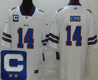 Men's Buffalo Bills #14 Stefon Diggs Limited White 2022 Captain Patch Vapor Jersey