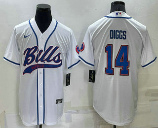 Men's Buffalo Bills #14 Stefon Diggs White Stitched Cool Base Nike Baseball Jersey