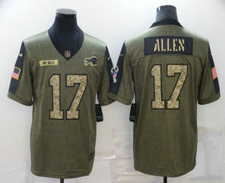 Men's Buffalo Bills #17 Josh Allen 2021 Olive Camo Salute To Service Limited Stitched Jersey