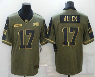 Men's Buffalo Bills #17 Josh Allen 2021 Olive Salute To Service Golden Limited Stitched Jersey