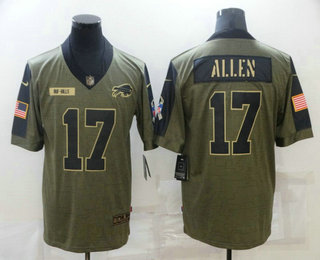 Men's Buffalo Bills #17 Josh Allen 2021 Olive Salute To Service Limited Stitched Jersey