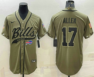 Men's Buffalo Bills #17 Josh Allen 2022 Olive Salute to Service Cool Base Stitched Baseball Jersey