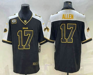 Men's Buffalo Bills #17 Josh Allen Black Gold With C Patch Thanksgiving Vapor Untouchable Limited Stitched Jersey