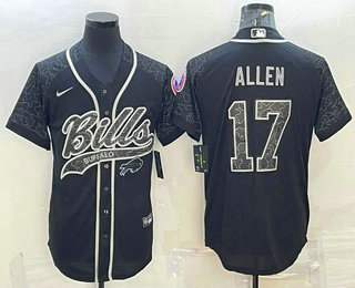 Men's Buffalo Bills #17 Josh Allen Black Reflective With Patch Cool Base Stitched Baseball Jersey