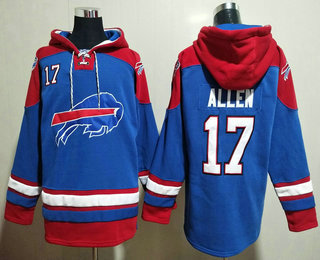 Men's Buffalo Bills #17 Josh Allen Blue Ageless Must Have Lace Up Pullover Hoodie