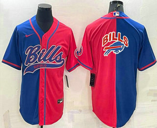 Men's Buffalo Bills #17 Josh Allen Blue Red Two Tone With Patch Cool Base Stitched Baseball Jersey