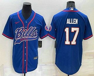 Men's Buffalo Bills #17 Josh Allen Blue Stitched Cool Base Nike Baseball Jersey